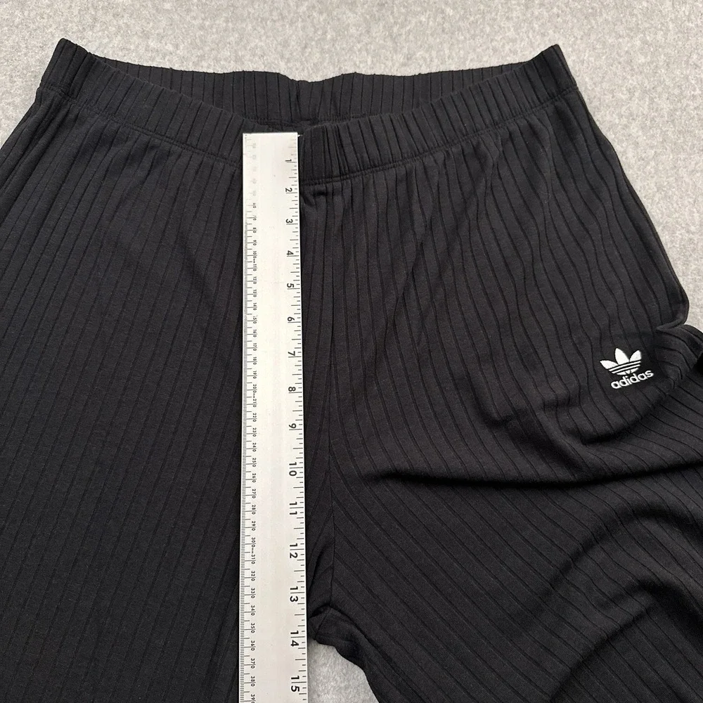 Adidas Essentials Wide Rib Pants Women XL Black High Rise Relaxed Stretch JD1499